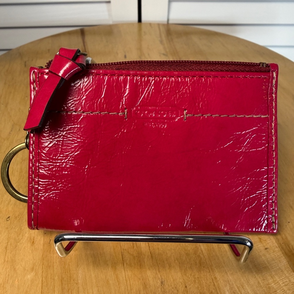 Coach Mini Skinny Keychain Zip Card/Coin Pouch Side Pocket Red Patent Leather